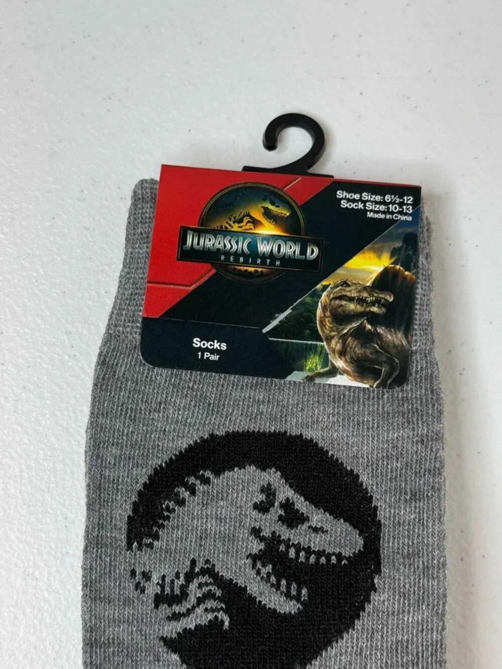 Jurassic World T-Rex Gray Crew Socks Adullt